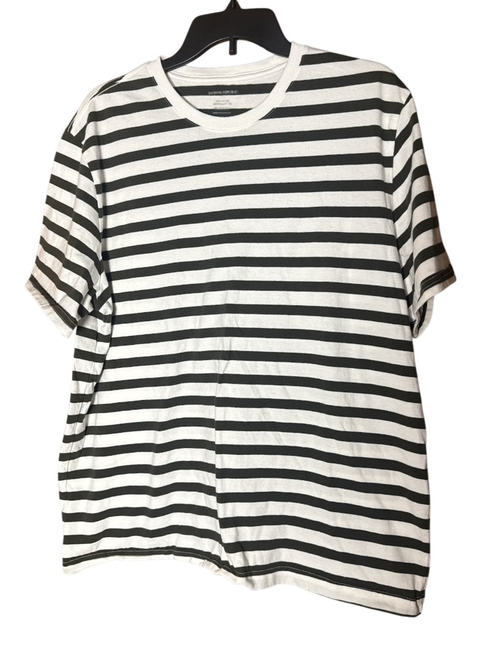 Striped Greenish Gray White Crew Neck Men’s Tee - Size L